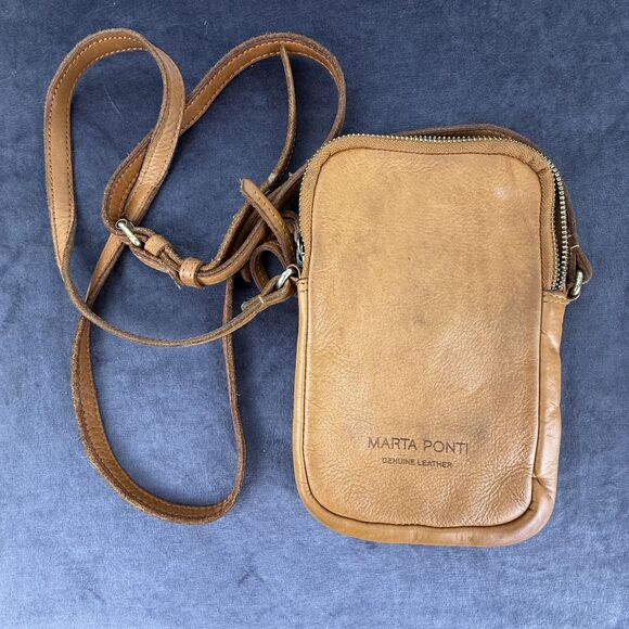 Marta Ponti Genuine Leather Crossbody Small Tan Shoulder Purse Travel Organizer - Picture 1 of 12